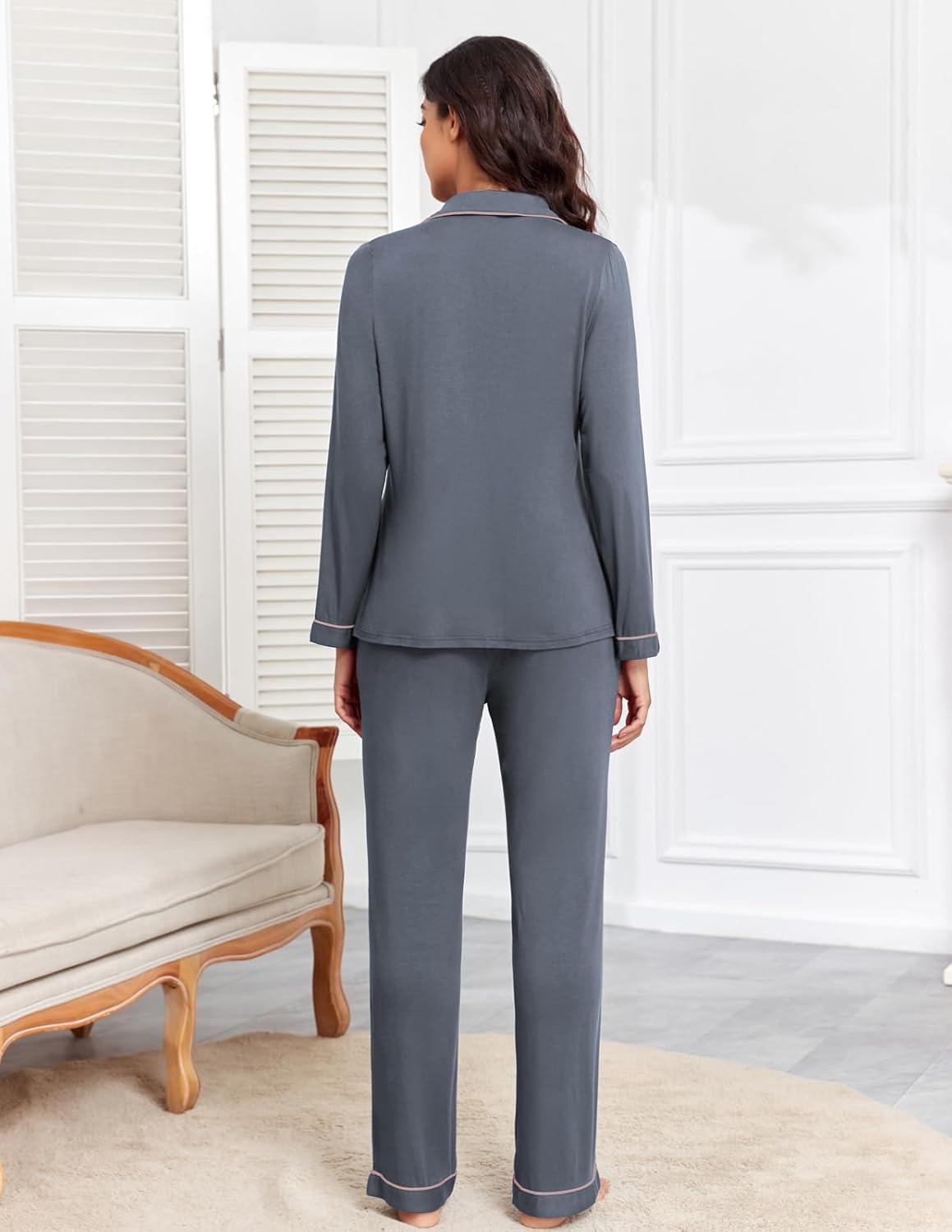 Veseacky Women Ribbed Knit Pajamas Set Lounge Set 2-Piece Warm Sleepwear Nightwear Soft Fleece Pjs Set S-XXL - Image 5