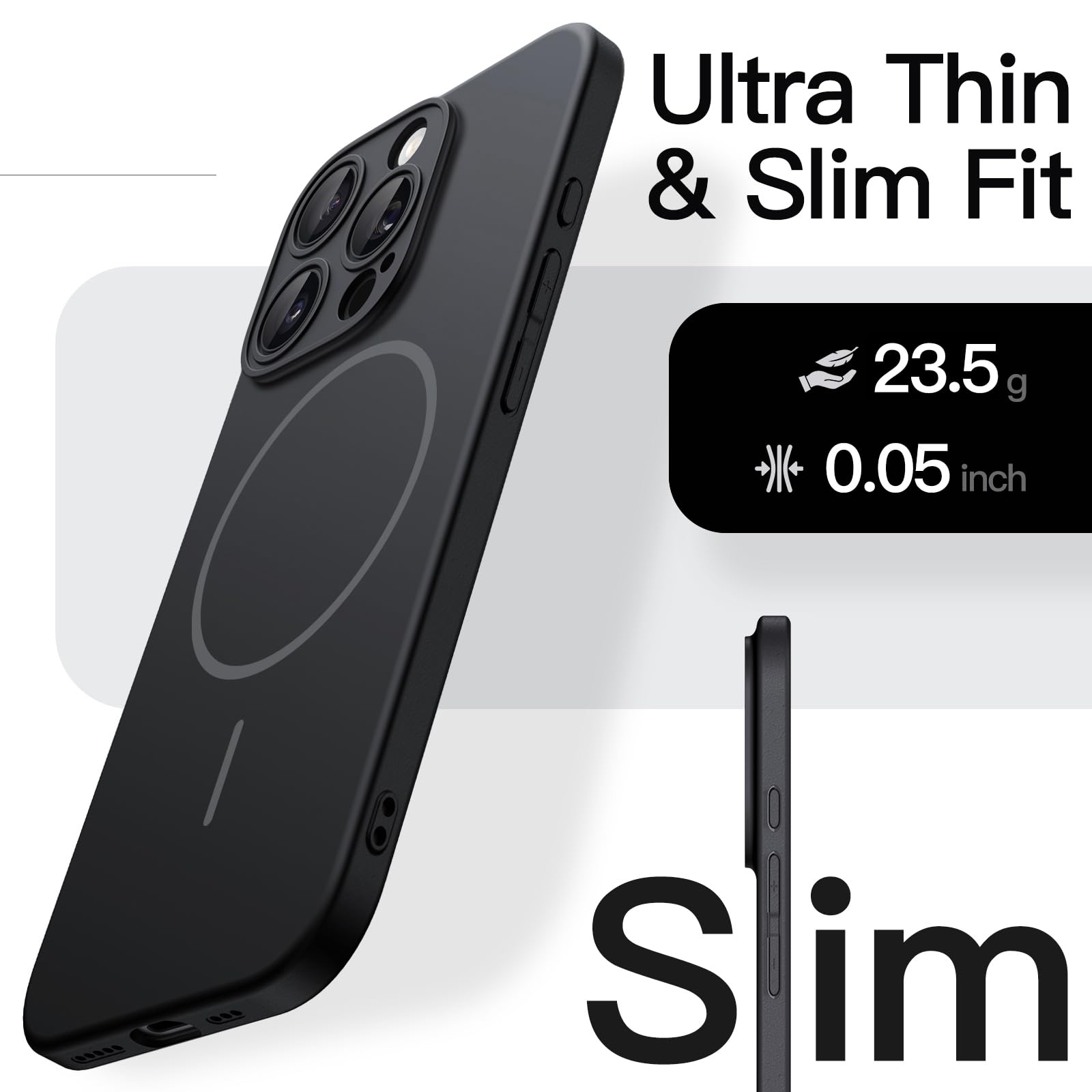 JETech Cover Magnetica Slim per iPhone 16 Pro Max 6,9 Pollici Compatibile con MagSafe, Protezione Completa Lenti della Fotocamera, Custodia Ultra Sottile Leggera Finitura Opaca (Nero)