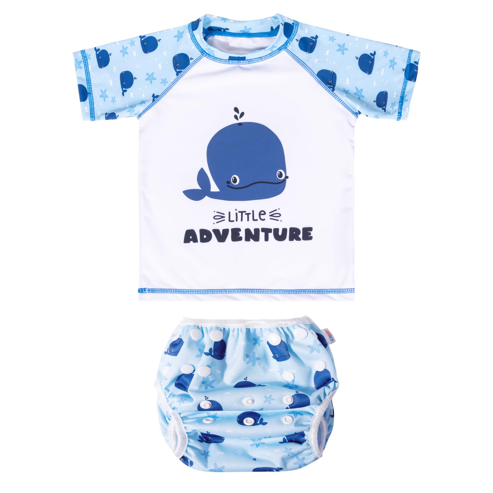 ALVABABY 2-Piece Baby Boy Swimsuit,Infant Toddler Bathing Short Sleeve Swimwear,Baby Reusable Swim Diaper with Matching Top