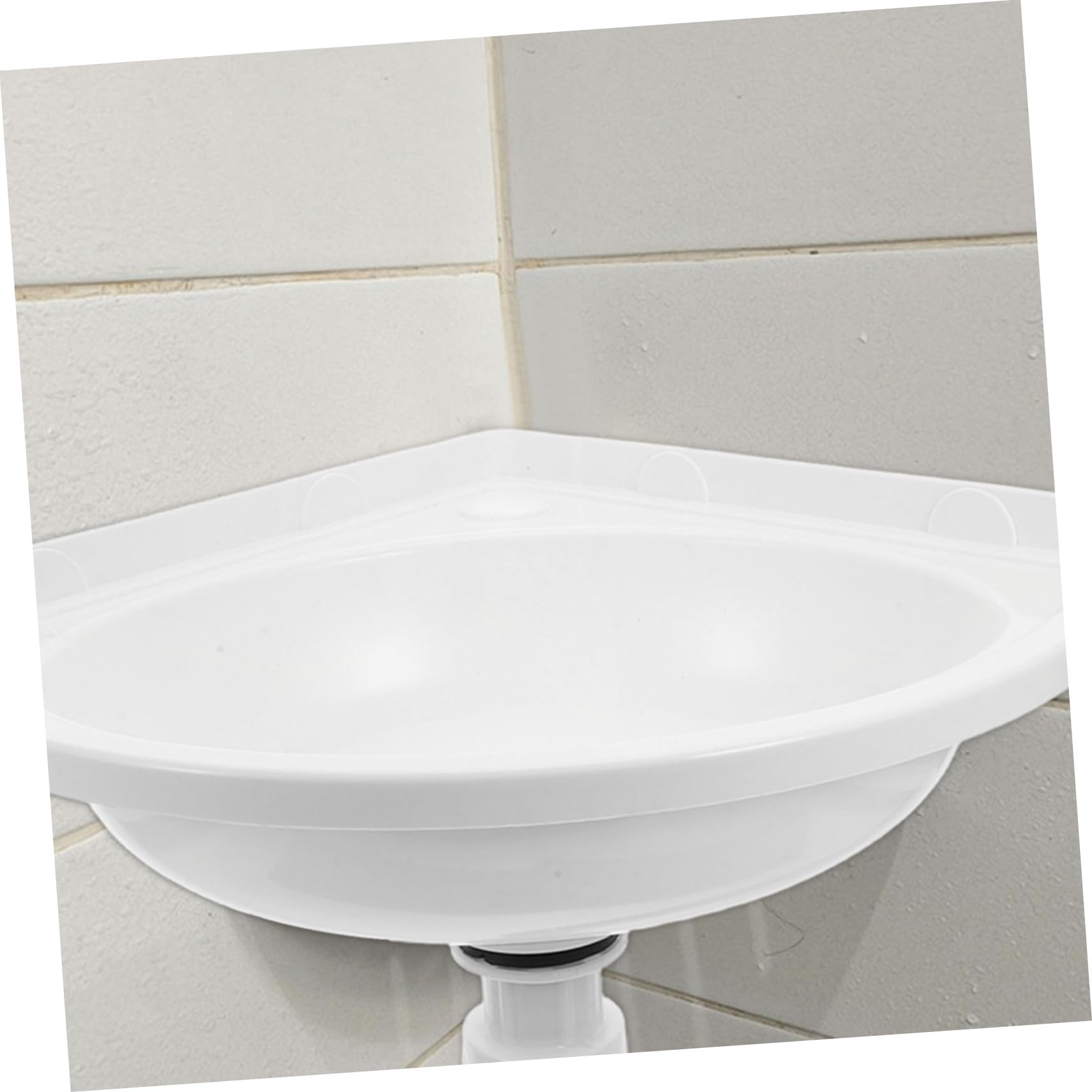 WOONEKY Lavabo de Baño Suspendido de Esquina Triangular en Plástico y Acero Inoxidable, Diseño Moderno para Optimización de Espacio y Fácil Mantenimiento en Baños Pequeños