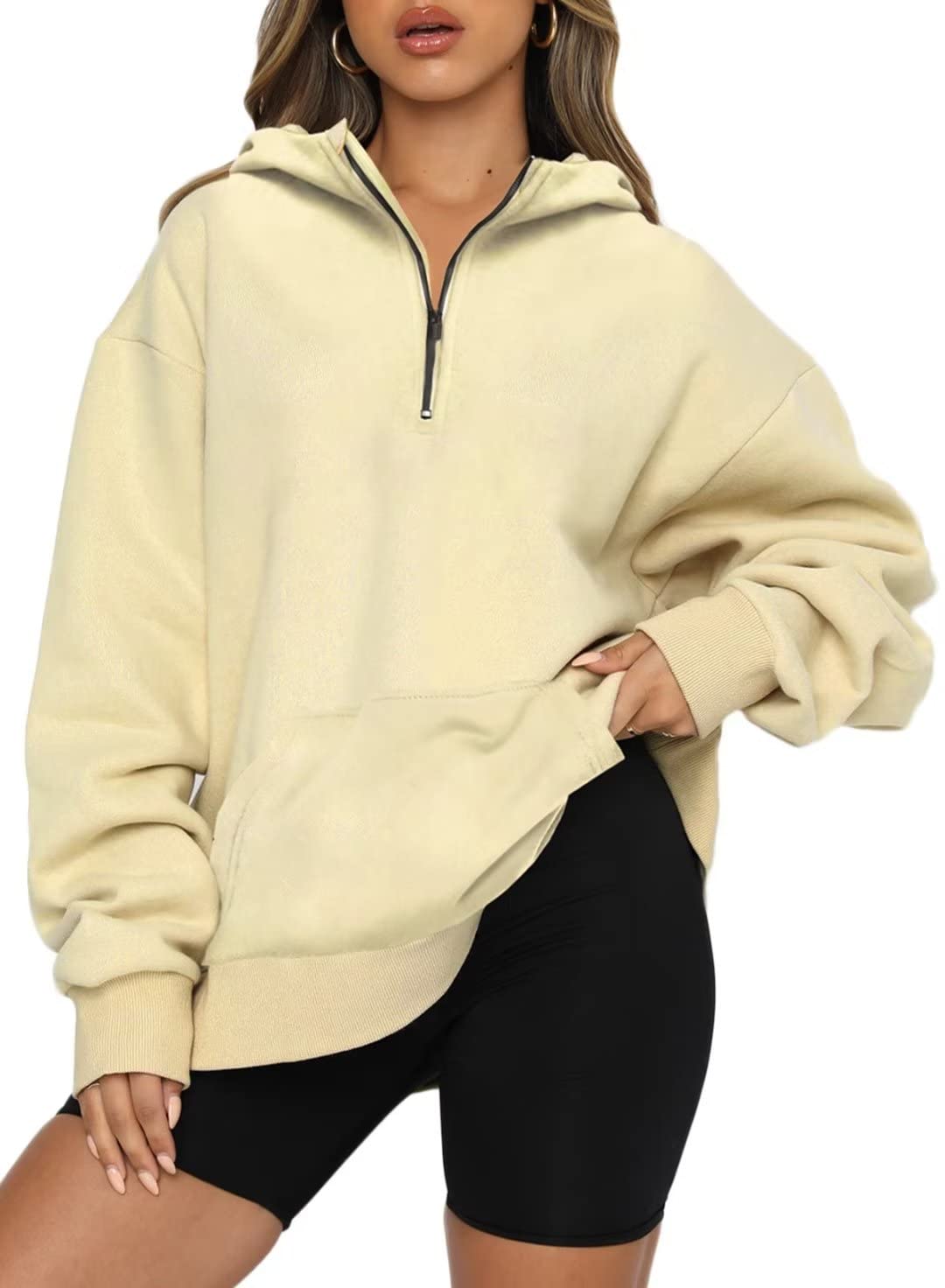 BLENCOT Women Half Zip Pullover Hoodies Long Sleeve Casual Oversized