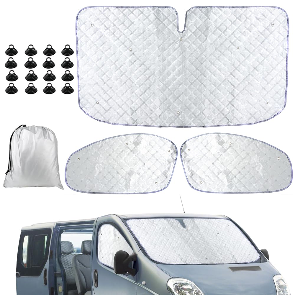 3 Pezzi Tappetino Termico Sostituzione per Renault Trafic 2001-2014, Protezione Solare per Opel Vivaro 2001-2014, Parasole per Parabrezza Interno ai Raggi UV