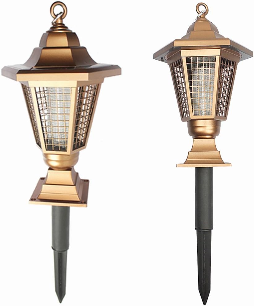 Pack of 2 Gnat Killer 2 in 1 Solar LED Electric UV Fly Insects Repellent and pathway lights Bug Zapper for Garden Yard Lawn Outdoor Decor Retro Style