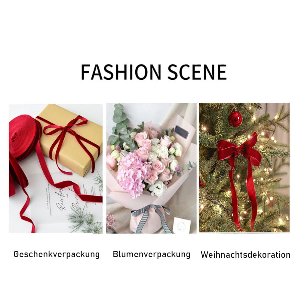 Samtband 2M Weihnachtsband Mit Draht Geschenkband Breit Dekoband Flache Drahtbänder Vintage Zierband Schleifenband Seidenband für Geschenkverpackung DIY Handwerk Blumenstrauß Dekoration