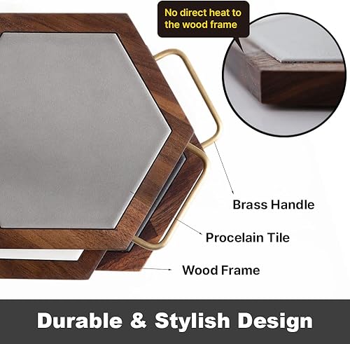 Miniatura 7 de Alfombrillas salvamanteles de madera y azulejos, 1 unidad, 7.6 pulgadas, resistentes al calor para mesa y encimera, almohadillas calientes