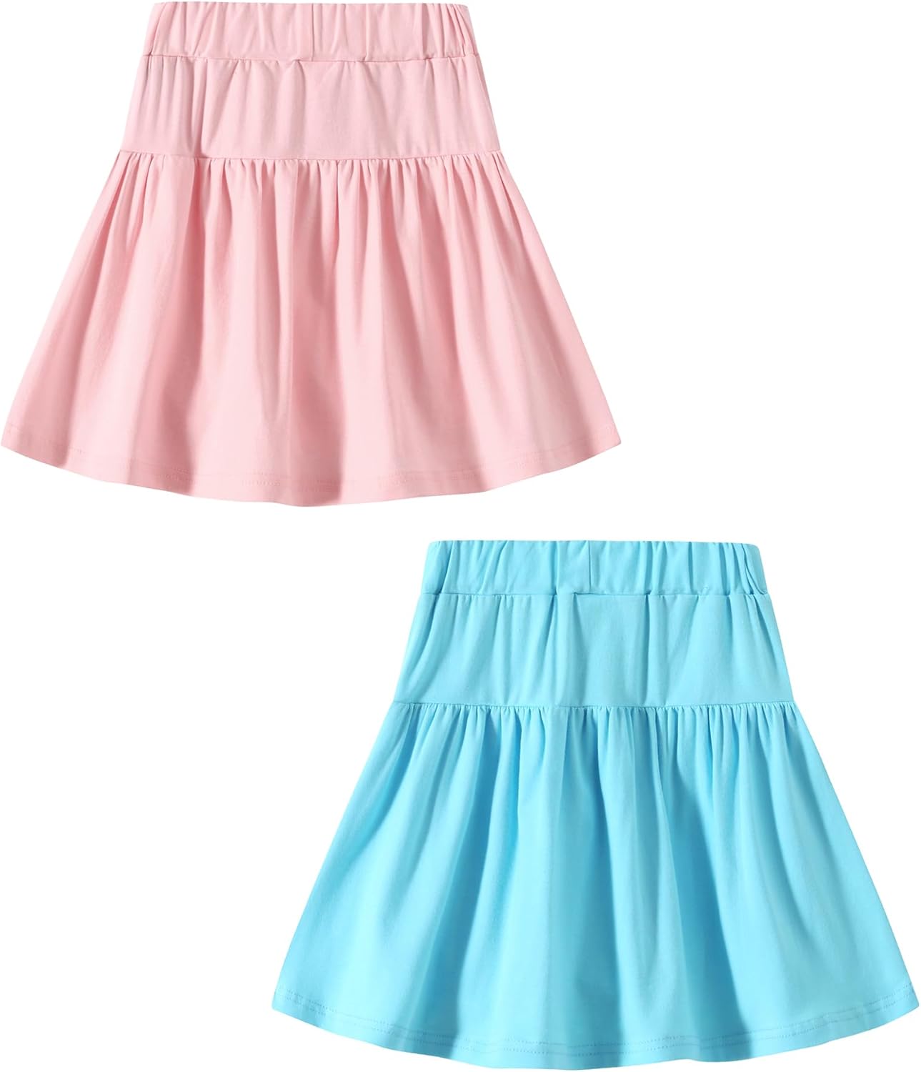 2 Pack Girls Skirts Elastic Flared Plain Tennis Skater Skirts with Built-in Shorts Kids Active Flowy Skorts - Image 2