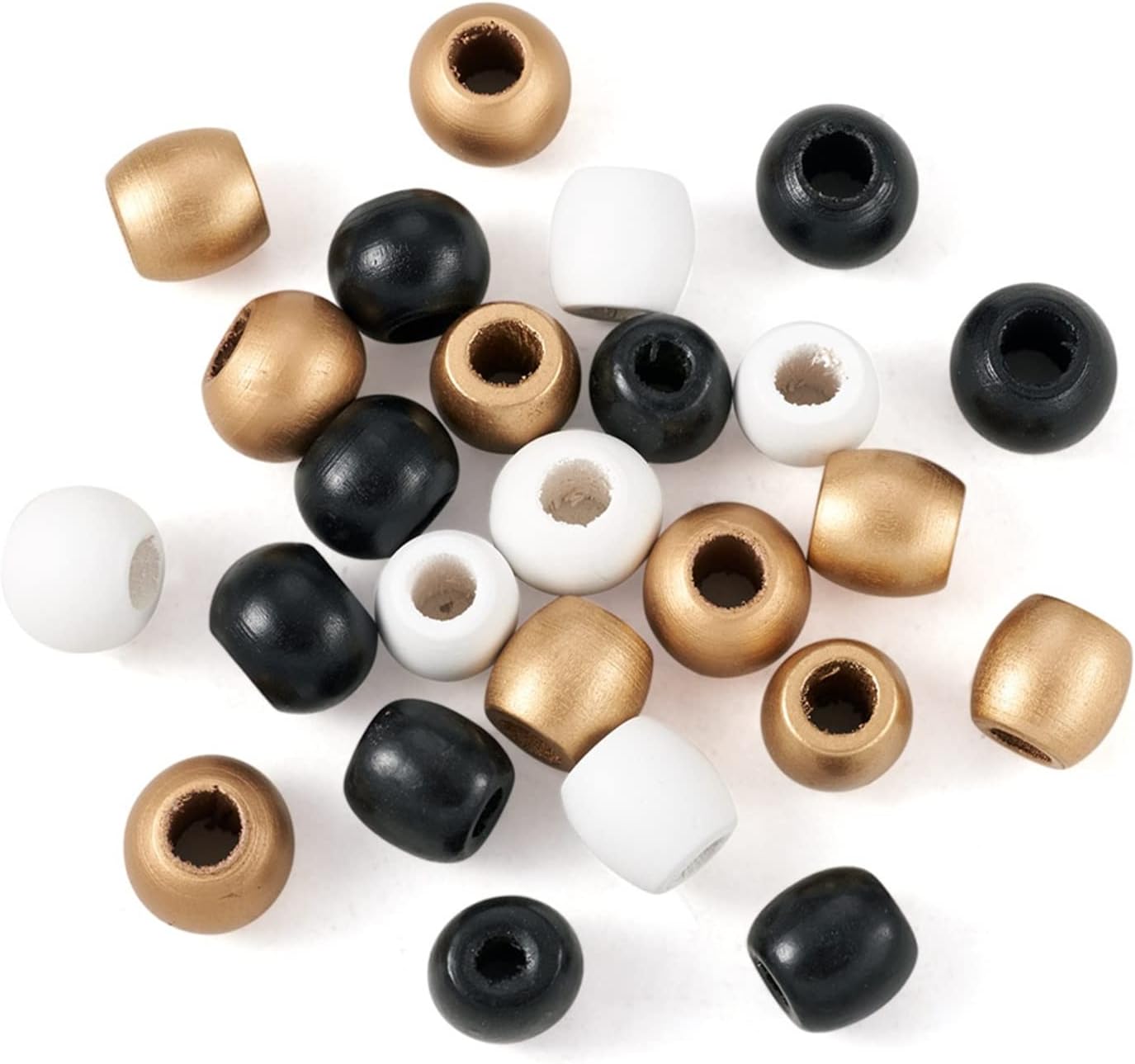 Craftdady 180pcs Large Hole Rondelle Round Barrel Wood Beads Spray Painted Natural Wooden Dreadlocks Hair Braid Beads for Macrame Bracelet Jewelry Craft Making Hole: 8-9mm