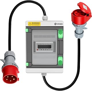 EYPINS Digitaler Stromzähler CEE Steckdose 16A 400V, IP55 Drehstromzähler mit Reset-Funktion, Energiekostenmessgerät mit 16A CEE Stecker & Kupplung für Caravan, Elektroauto