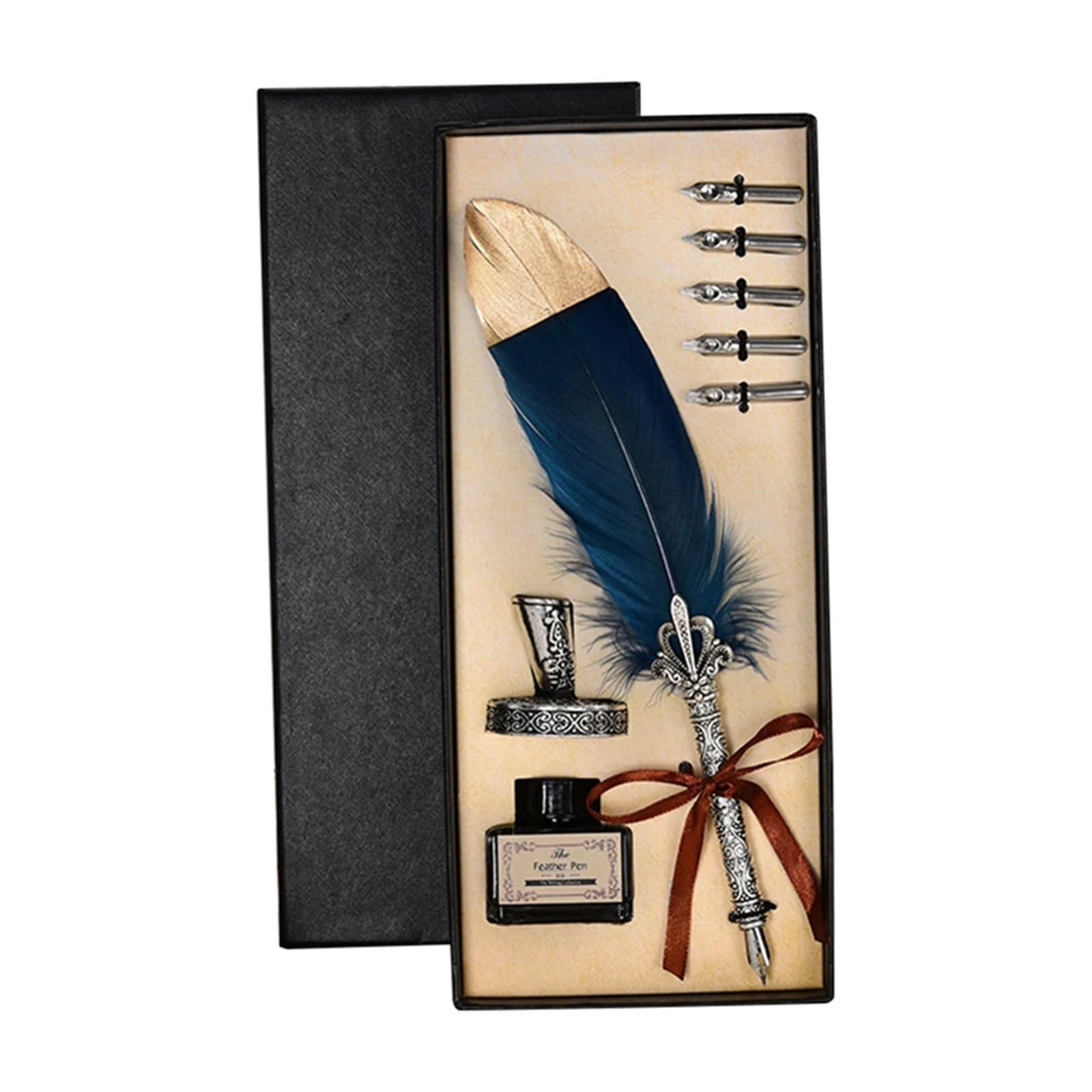 Plume Calligraphie Ensemble stylo plume et encre, stylo à plume avec 5 pointes fines, Excellent Souvenir de mariage, ensemble de stylos plume, cadeau d'anniversaire for femmes et hommes(Black)