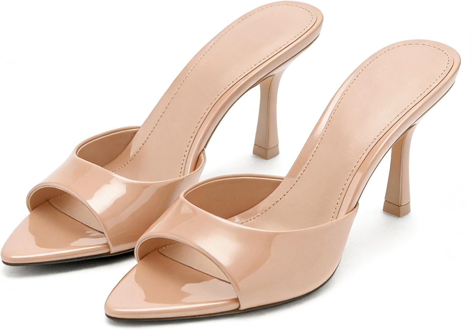 High Heel Mules for Women Slip On Open Pointed Toe Classy Patent Leather Stiletto Pumps Formal Slingback Mule Sandals Dress Walking Shoes