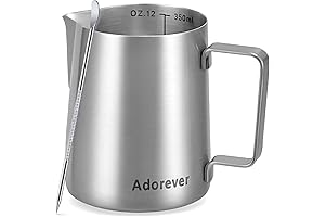 Milk Frothing Pitcher, 12oz Stainless Steel Milk Frother Cup Steaming Pitcher, Cappuccino...