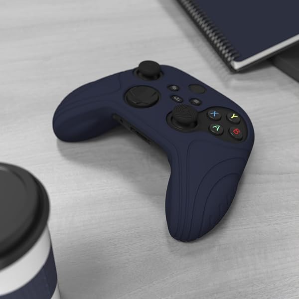 eXtremeRate PlayVital Samurai Edition Midnight Blue Anti-slip Controller Grip Silicone Skin, Ergonomic Soft Rubber Protective Case Cover for Xbox Series S/X Controller with Black Thumb Stick Caps - 5