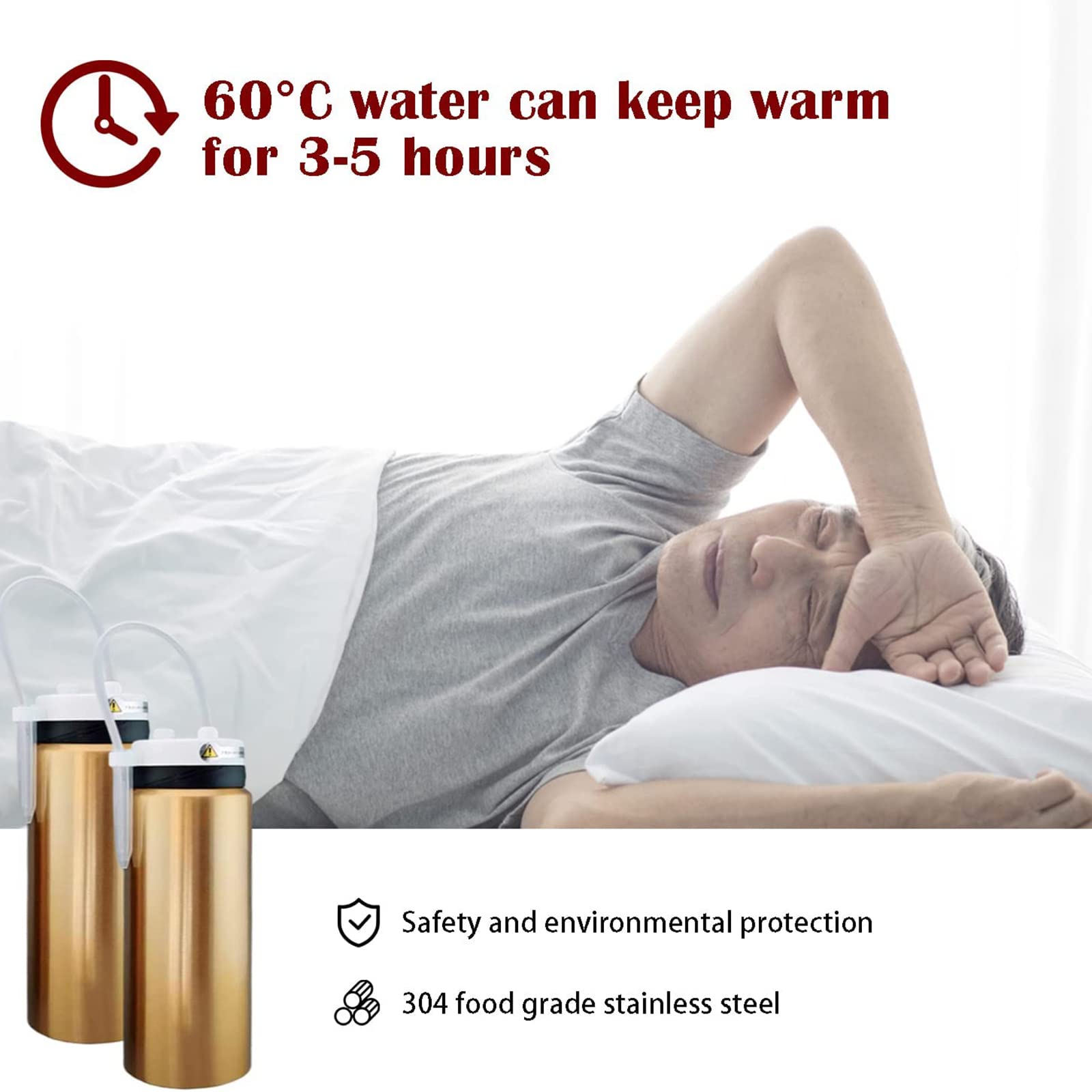 Vasos a prueba de derrames para adultos, vaso de alimentación convaleciente para pacientes postrados en cama, vaso térmico de acero inoxidable con pajita de 0,8 m, 3-5 horas térmico, para adultos