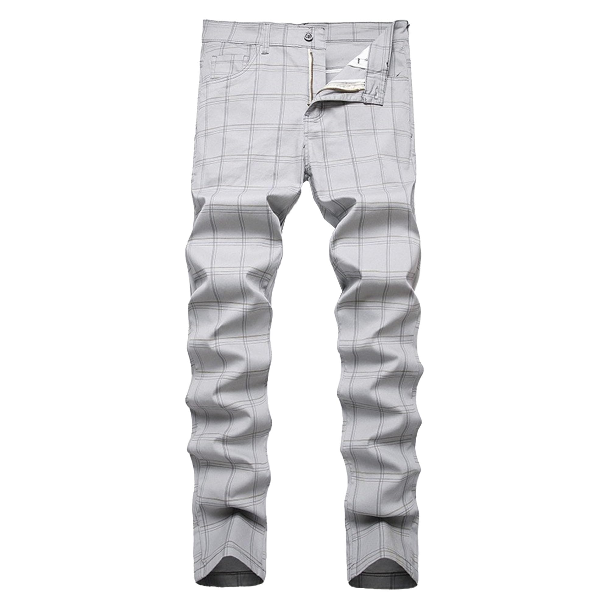 Pantaloni da uomo a quadri dritti in tartan chino da uomo slim fit pantaloni da lavoro piatti sul davanti