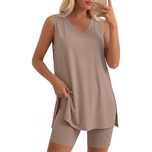 Womens 2 Piece Short Set Summer Matching Lounge Shorts Set 2026 Resort Airport Travel Outfits V Neck Long Tank Tops