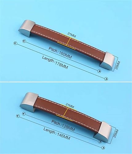 Miniatura 10 de 6 tiradores de herrajes para muebles, manijas de armario, manijas de armario, pomos de cocina de metal y cuero (un solo agujero)