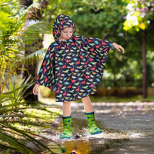 Image of LAMA Kid's Rain Poncho with Hooded, Reusable Waterproof Girl Rain Jacket, Lightweight Boy Girl Cute Rain Poncho for 3-7 Year