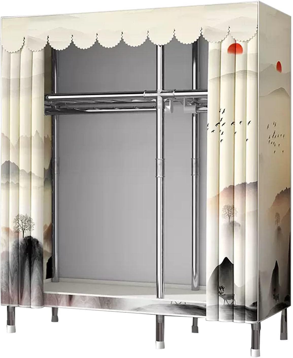 EsEntL Guardaroba Guardaroba Portatile in Tela,Grande Armadio per Vestiti Organizzatore di stoccaggio con Asta Appendiabiti,Mensole,Rivestimento in Tessuto,per Camera da Letto,Soggiorno,D-125x45x17