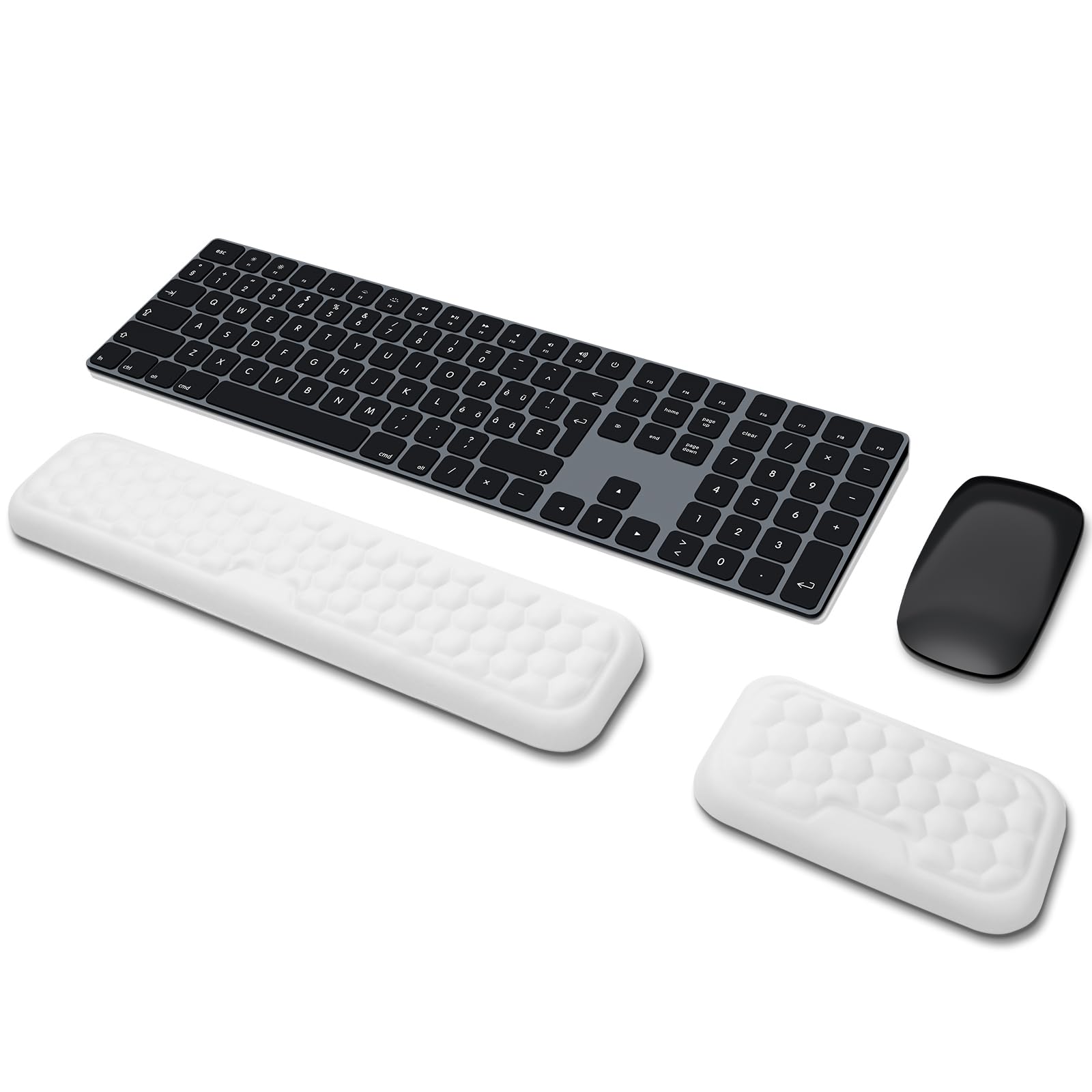 Boutilon Keyboard Wrist Rest Set Ergonomic Keyboard Mouse Wrist Support for Typing Pain Relief Leather Wrist Rest for Computer Laptop Gaming Office(White)