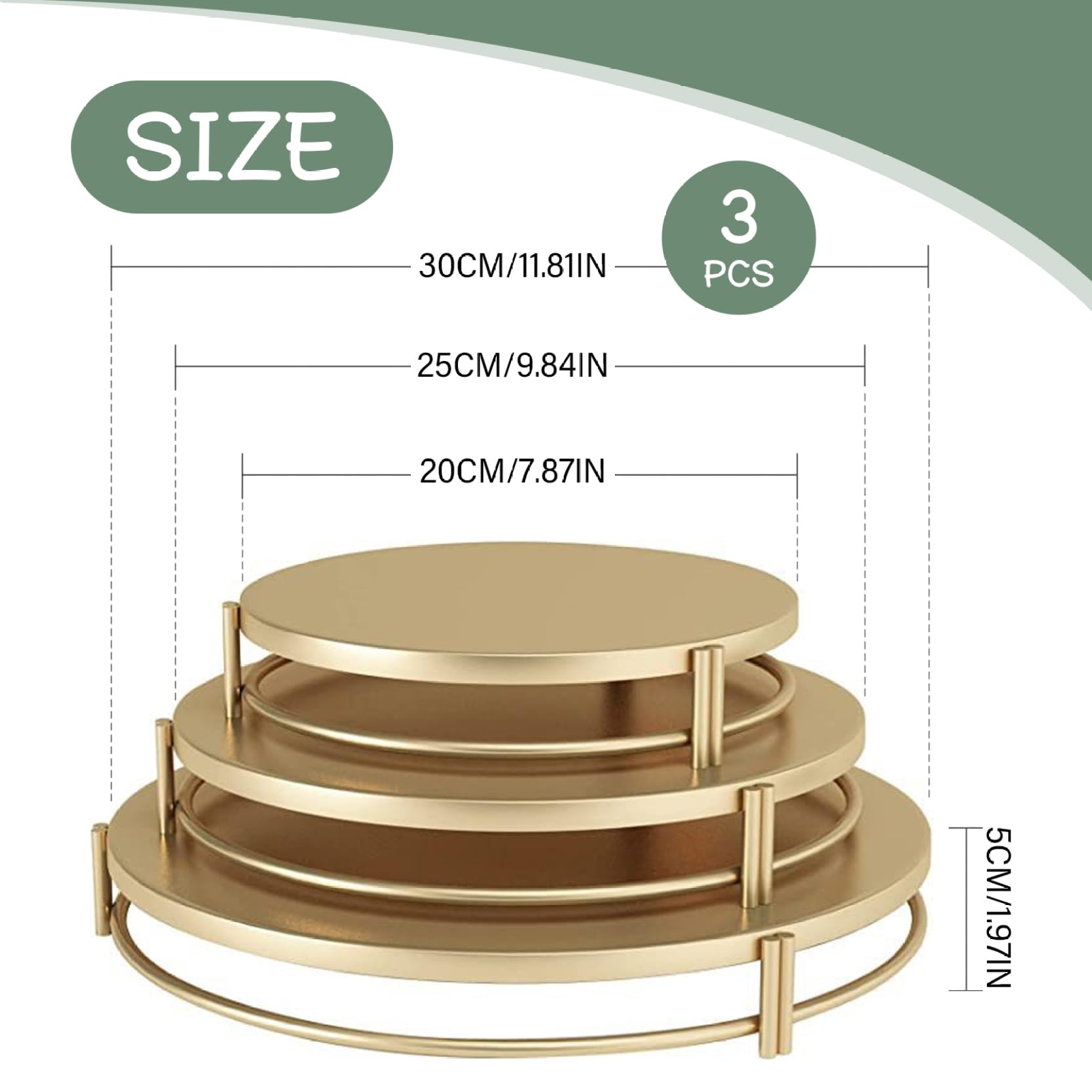 Juego de 3 soportes para cupcakes de metal dorado (8 ″, 10 ″, 12 ″), soportes redondos para pasteles de postre con base estable para decoración de mesas de bodas, fiestas de cumpleaños y eventos