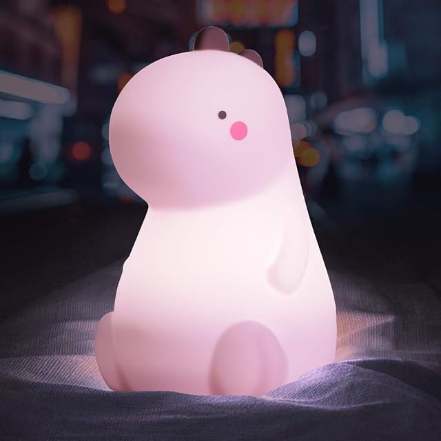 Dinosaur Night Light for Kids, VSATEN Adorable Color Changing LED Rechargeable Silicone Night Light Bedside Nursery Lamp with Touch Sensor for Baby and Kids Rooms, Best Dinosaur Gifts for Boys Girls