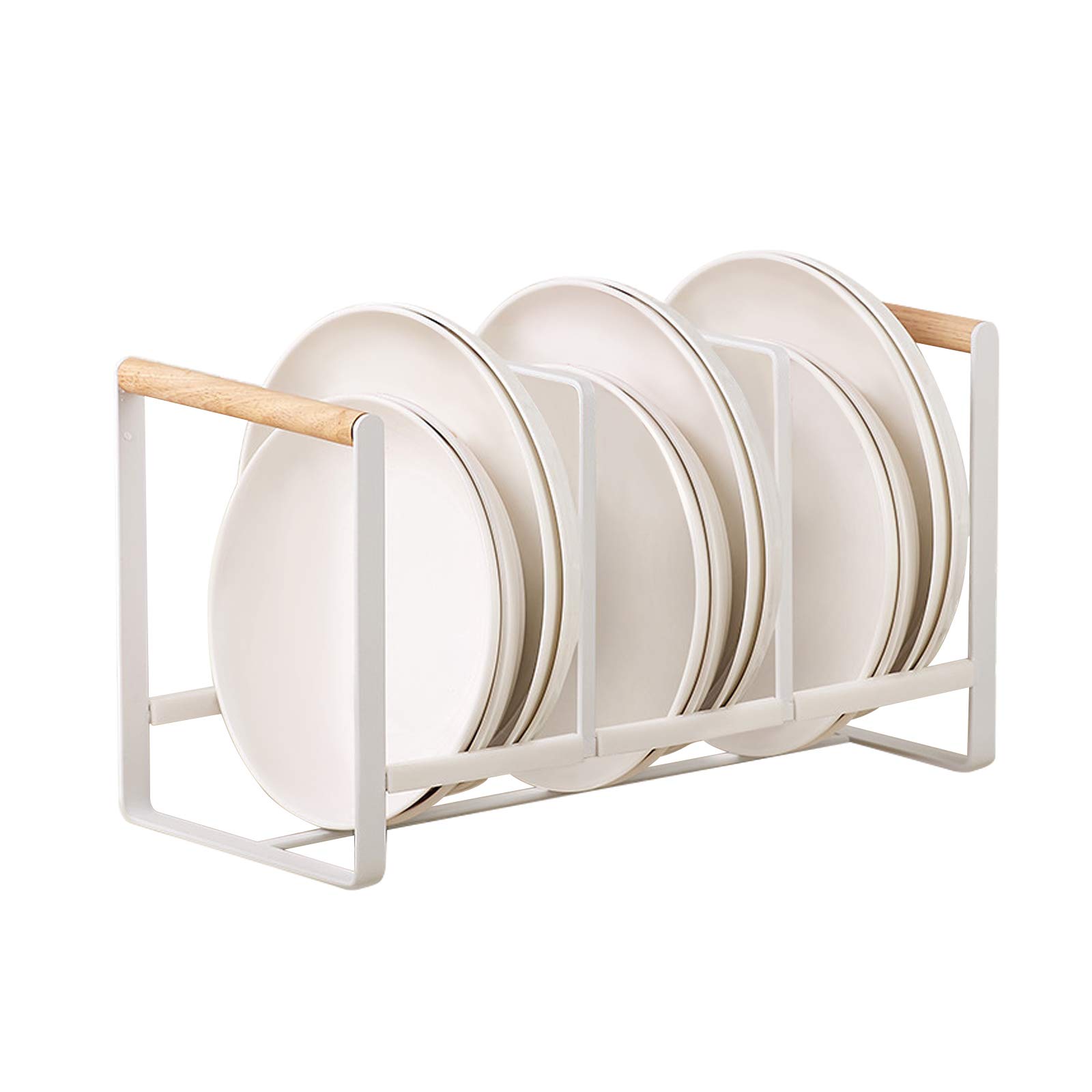 HomeMagic Tower Dish Racks Stand Pot Lid Holder, Dish Storage Tray Rack Drainer Plate Stand For Plates,Pot Lids,Cutting Boards, Durable mit 6 Silicone Feet, Wide for Kitchen Cabinets, Large (Weiß)