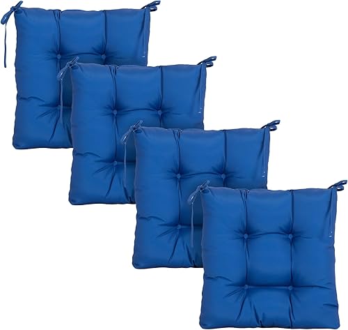 ARTPLAN Cojines para sillas de exterior, juego de 4, cojines de asiento de patio de 19 x 19 x 4 pulgadas con lazos, cojines para sillas de comedor