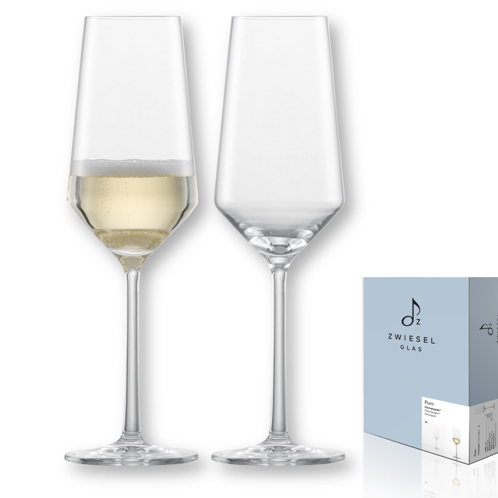 Zwiesel Glas Champagner Gläser Pure (2-er Set), anmutige Sektgläser mit Moussierpunkt, spülmaschinenfeste Tritan-Kristallgläser, Made in Germany (Art.-Nr. 122734)