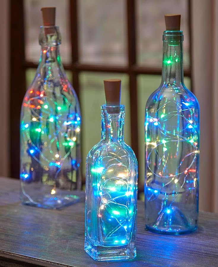 Image of LED Wine Bottle Cork Lights - 2M Copper Wire Fairy String Lights, Battery Operated DIY Decorative Lights for Bottles, Parties, Home, Weddings & Festive Decor - Yellow (2 Pc) (Multi)
