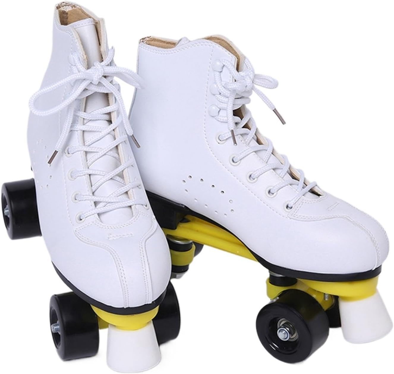 Double Row Roller Skates Women, Men Four Wheels Roller Blades Adult Buckle Flash Speed for Indoor Outdoor(White+Black Wheel,9)