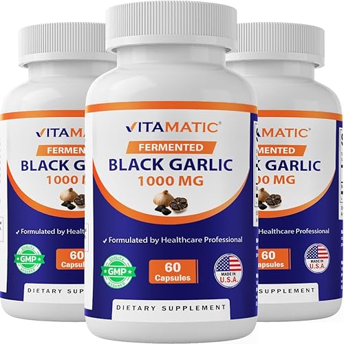 Vitamatic Paquete de 3 Extracto de Ajo Negro Fermentado 1000 mg 60 Cápsulas – Sin OGM, Sin Gluten – (Total 180 Cápsulas)