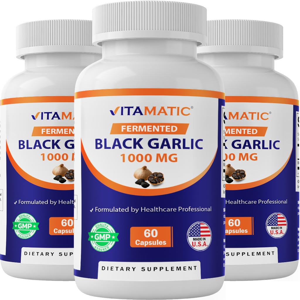 3 Pack Fermented Black Garlic Extract 1000 mg 60 Capsules - Non-GMO, Gluten Free - (Total 180 Capsules)