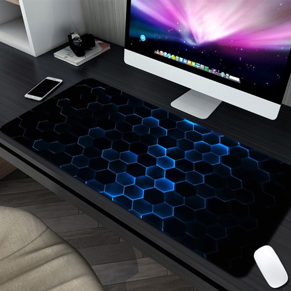 Large Gaming Mouse Pad Anti Slip Base Washable Desk Mat for Keyboard Computer Laptop 3D Geometric (Blue Black, 900x300x3mm)