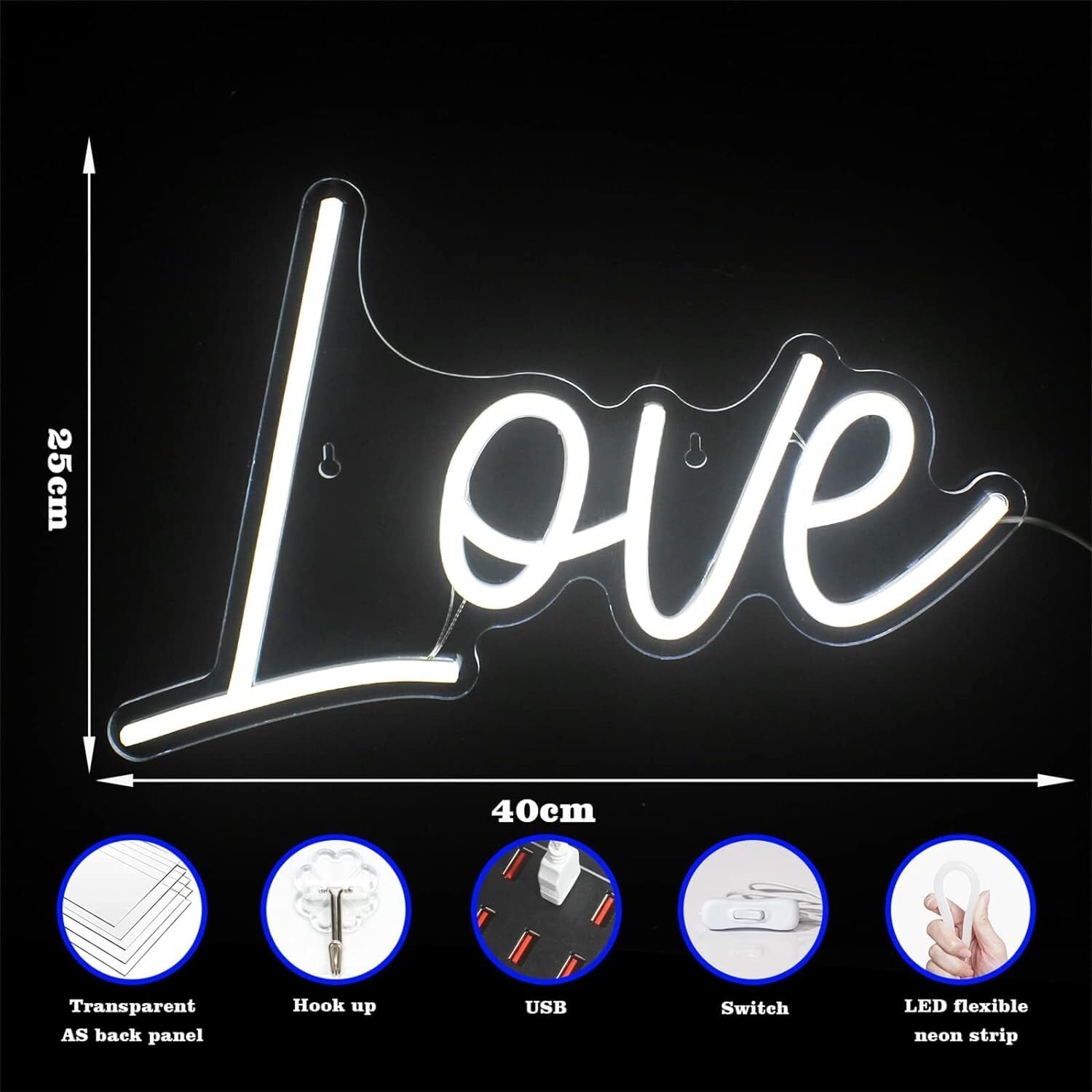 Znak neonowy LED Niestandardowe neony One Love, dekoracje weselne USB Białe neony LED, wiszące na ścianie lampki nocne Szyld świetlny