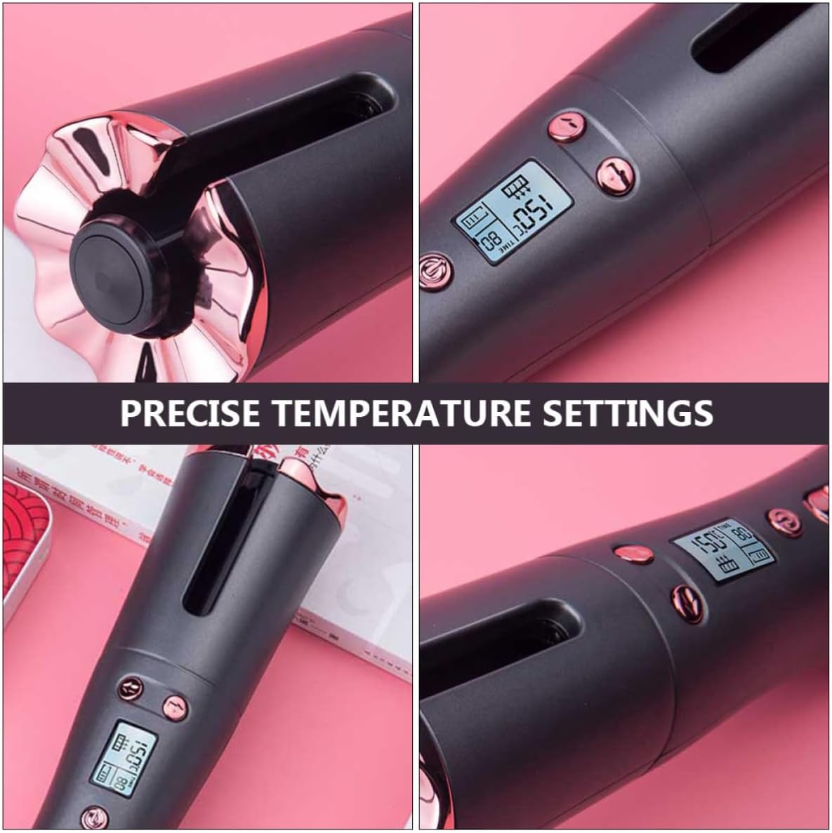 Rechargeable Automatic Curling Iron Self-Rotating Design with Ceramic Barrel, 5200mah Portable Cordless Hair Curler Adjustable Temperature 150-200°c for Short and Long Hair