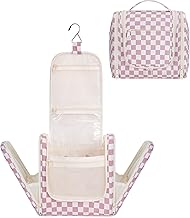 Narwey Toiletry Bags Travel Toiletry Bag Large Hanging Toiletry Bag Makeup Organizer Toiletry Kit Makeup Bag Men Women, Pink Powder Grid, Practical and stylish