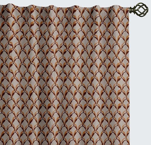 Vargottam Cotton Curtains for Windows - 3-in-1 Rod Pocket/Back Tab Short Window Drapes - Light Filtering Cotton Panels - Set of 2, 52"x63" - Monochrome Tropical Print (Brown)