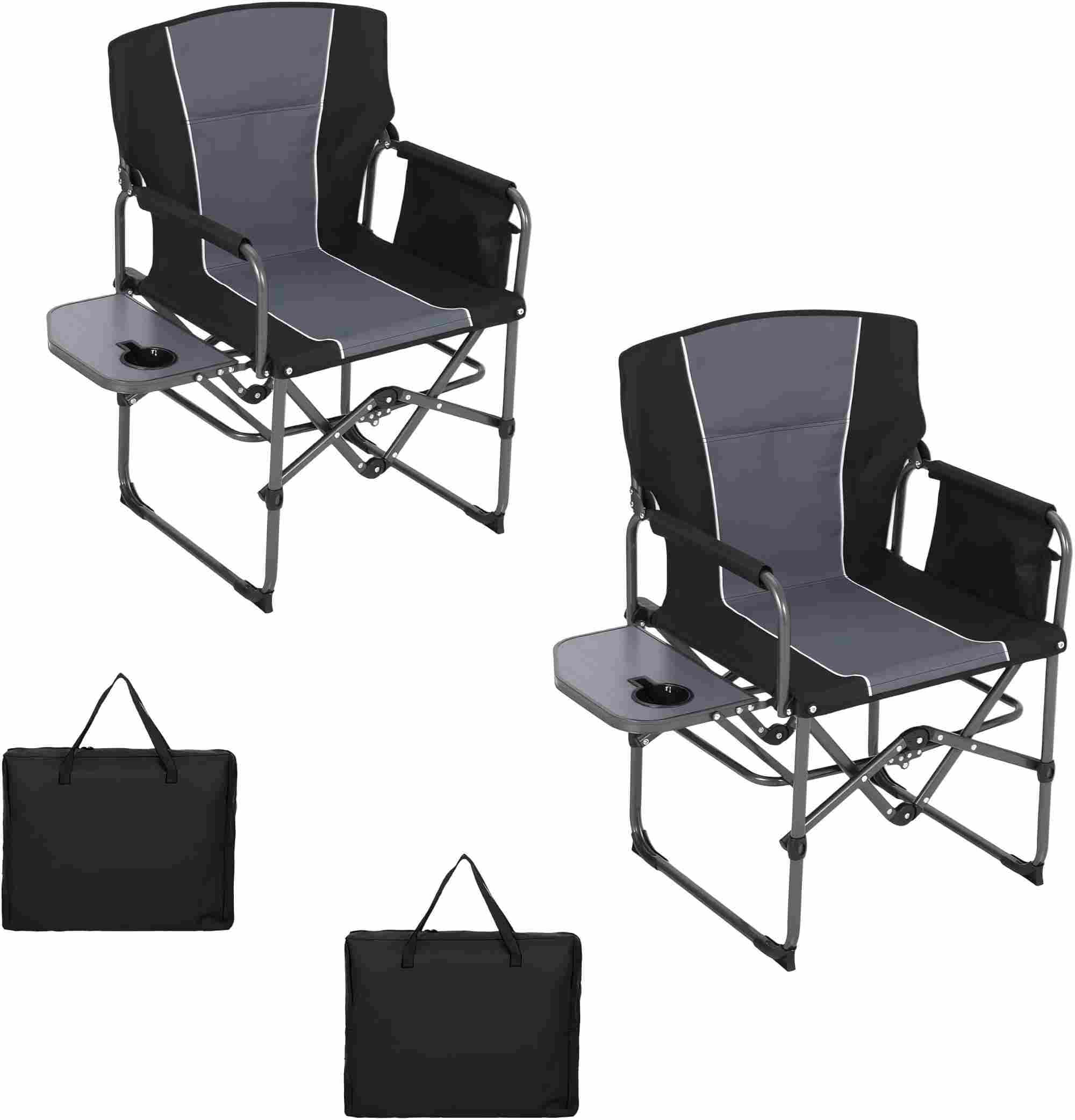 Oversized Directors Camping Chair, Heavy Duty Folding Chair Supports 400 Lbs, Portable Outdoor Chair with Side Table, Cup Holder & Storage Pocket, Detachable Bag for Camping, Fishing, Beach, Picnic
