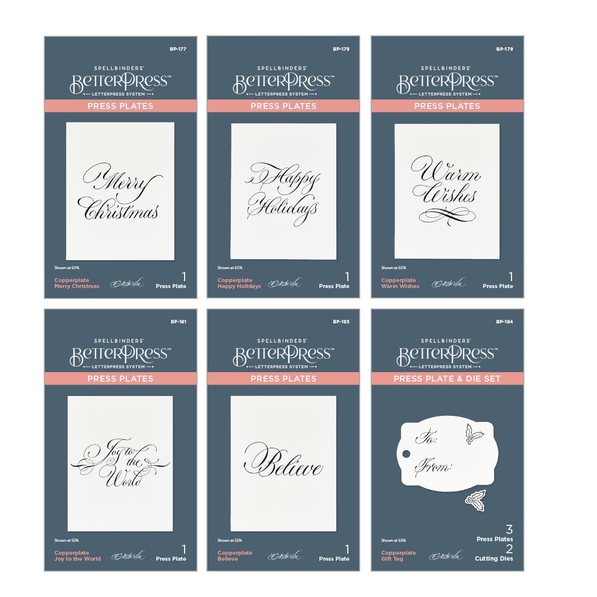Spellbinders BD-0861 Copperplate Holiday Sentiments BetterPress Plates Bundle from The Copperplate Holiday Sentiments Collection by Paul Antonio