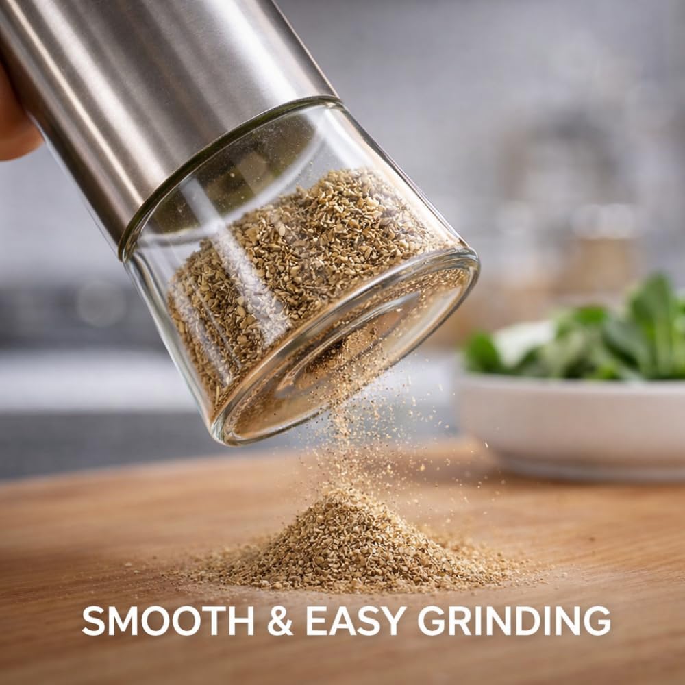Stainless Steel Salt and Pepper Shaker Set by ENHANCIO, Pack of 2 | Moisture-Proof Lids, Clear Glass Bottom, Easy Refill Spice Dispensers for Kitchen, Dining Table and Professional Chefs — Amazon image 5