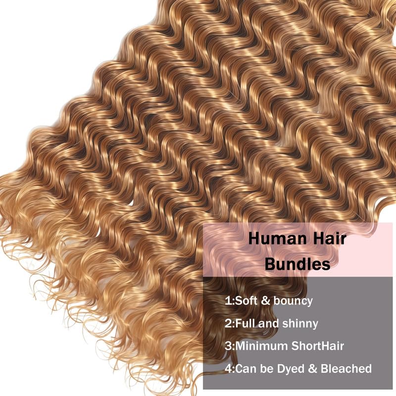 Honey Blonde Bundles Human Hair Loose Deep Wave 20 22 242 Inch Brazilian Virgin Remy Hair Honey Blonde Bundle Hair Weave Extensions For Black Women Color 27