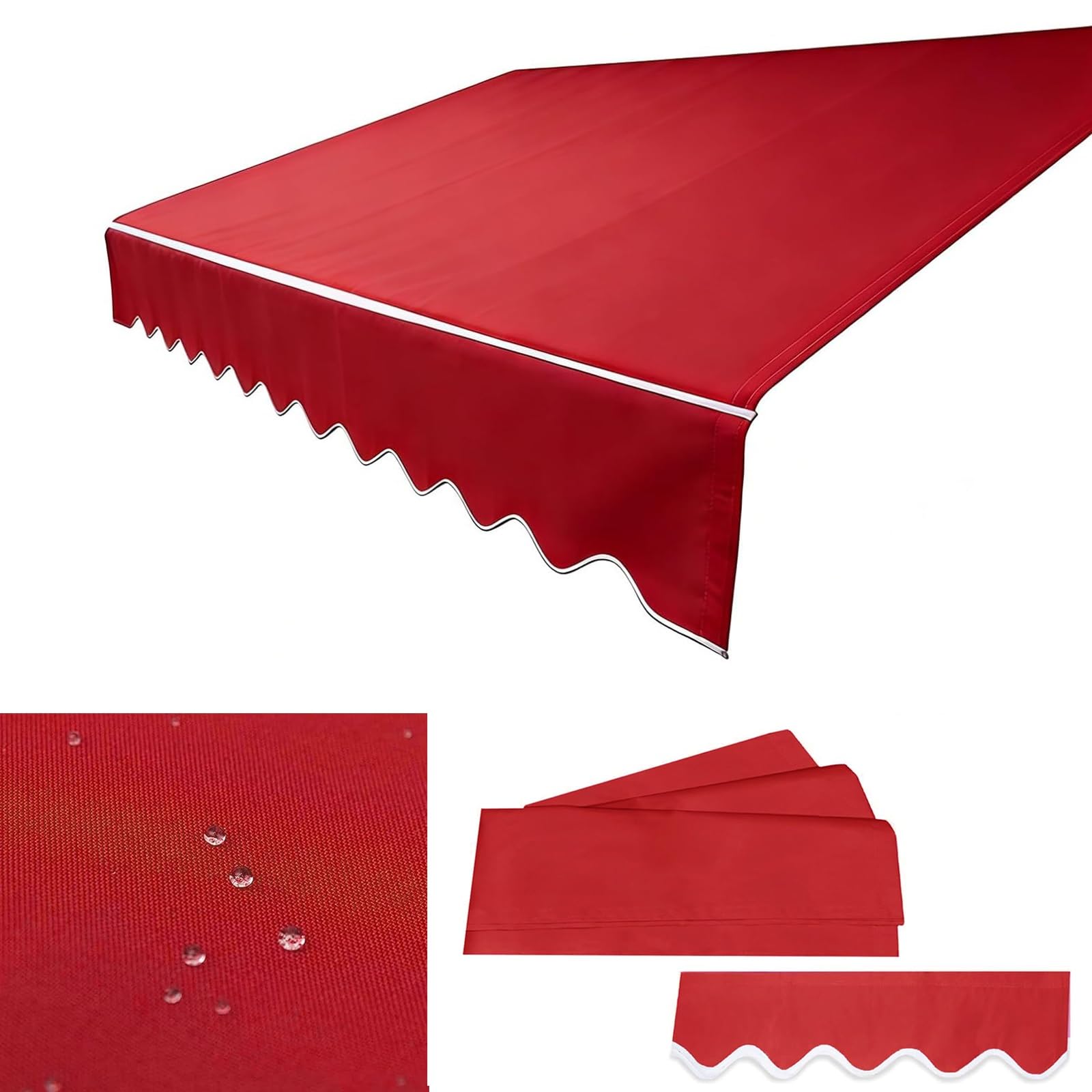 ROFBIHG Awning Replacement Fabric with Front Valance, Retractable Patio Awning Replacement Fabric, Awning Sun Shade Top Cover Replacement Canvas for Backyard Garden Balcony(Red,6.5x3.5m(21.3x11.5ft))