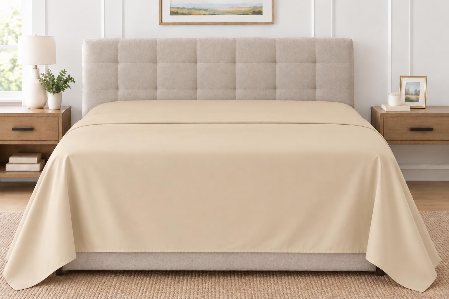Queen Size Flat Sheet Only, Ultra Soft & Breathable Hotel Sheets, Wheat — image 1