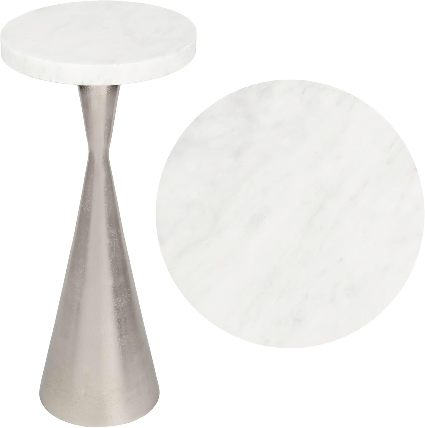 JONATHAN Y END4003B Ziggy 22" Contemporary Designer Metal Drink Table and Decorative End Table with White Marble Round Top and Cone Pedestal Base for Living Room, Bedroom, Office, Antique Black