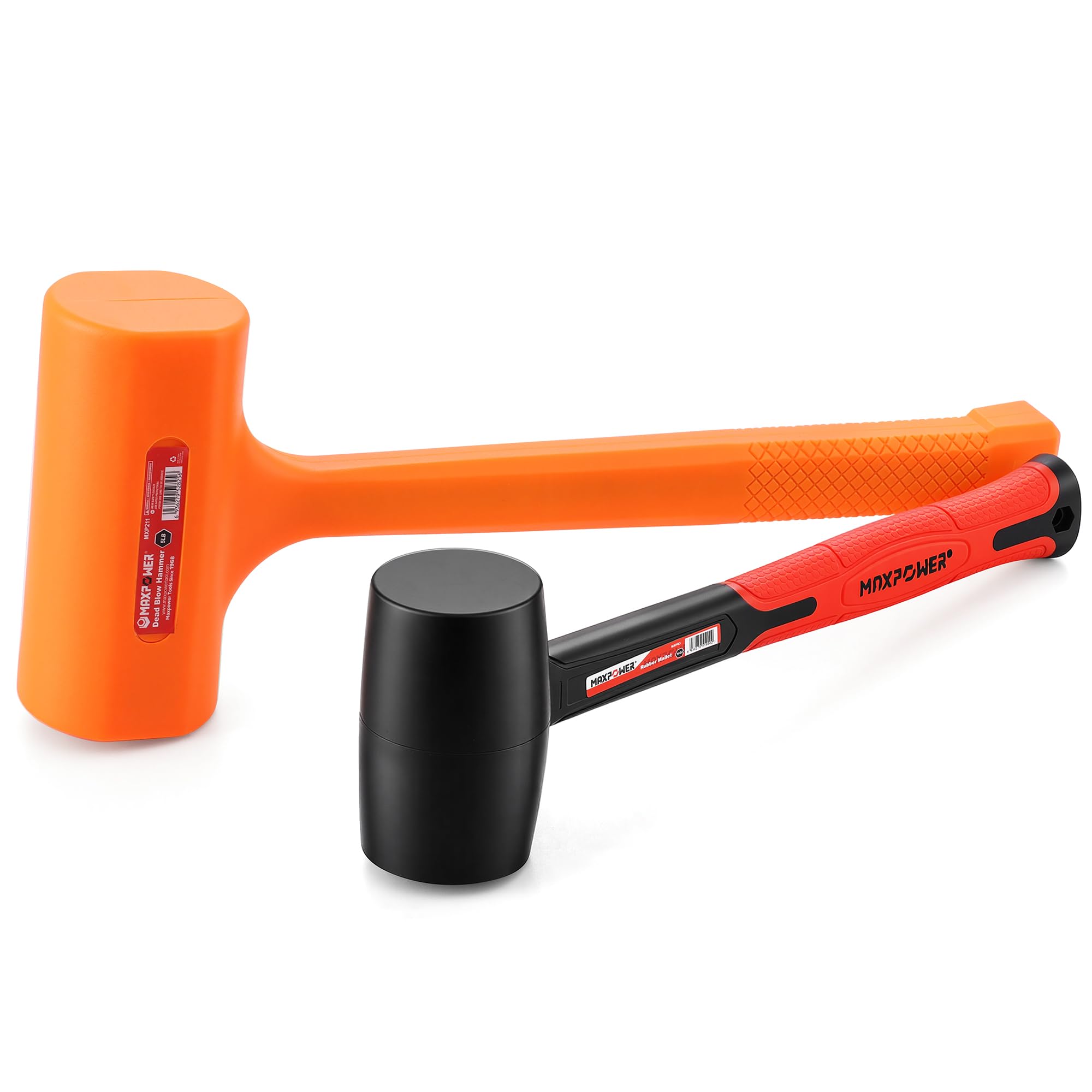MAXPOWER 2PCS Rubber Mallet Set, 5LB Dead Blow Hammer &amp; 16oz Rubber Mallet