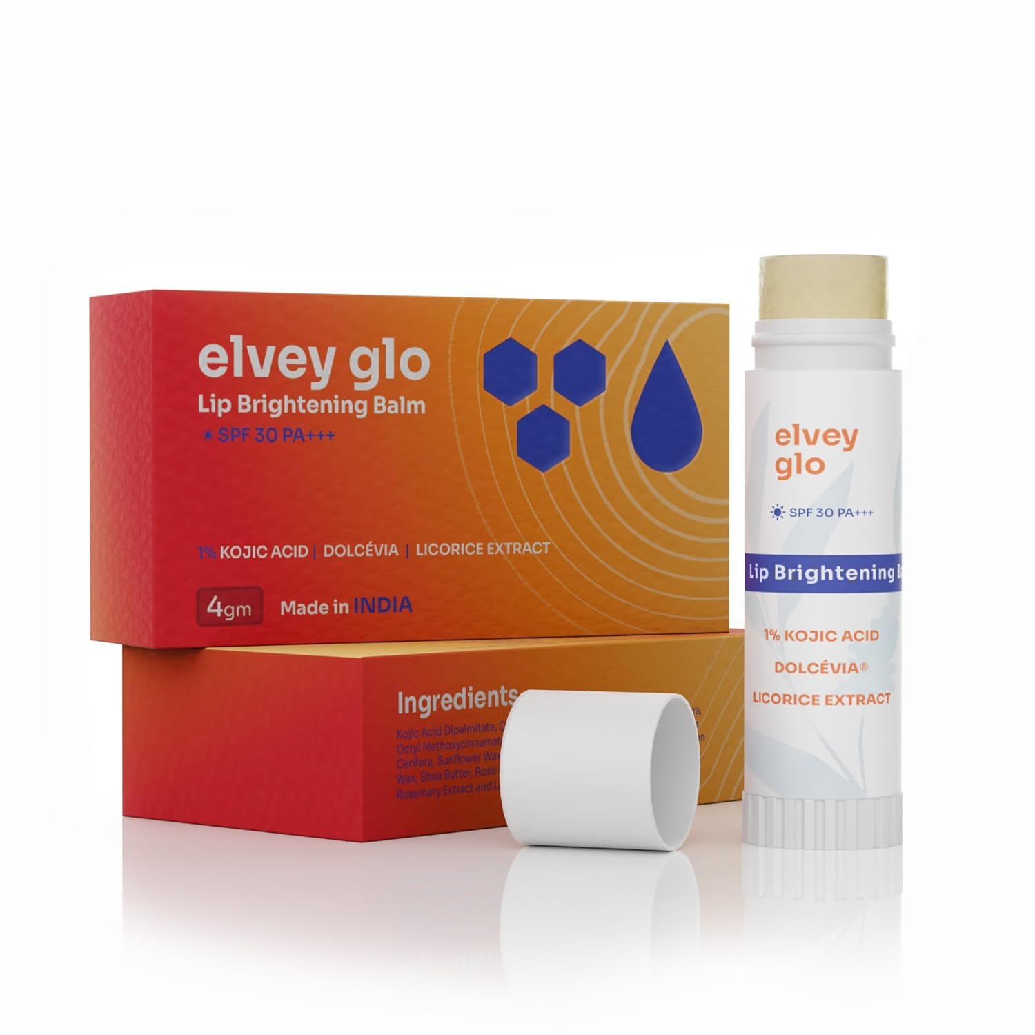 Elv.ey Glo Brightening Lip Balm with SPF 30 PA+++ For Dark & Pigmented Lips | Shea Butter, Vitamin E & Licorice Extract For Lip Moisturizing, Lightening & Sun Protection (4gm)