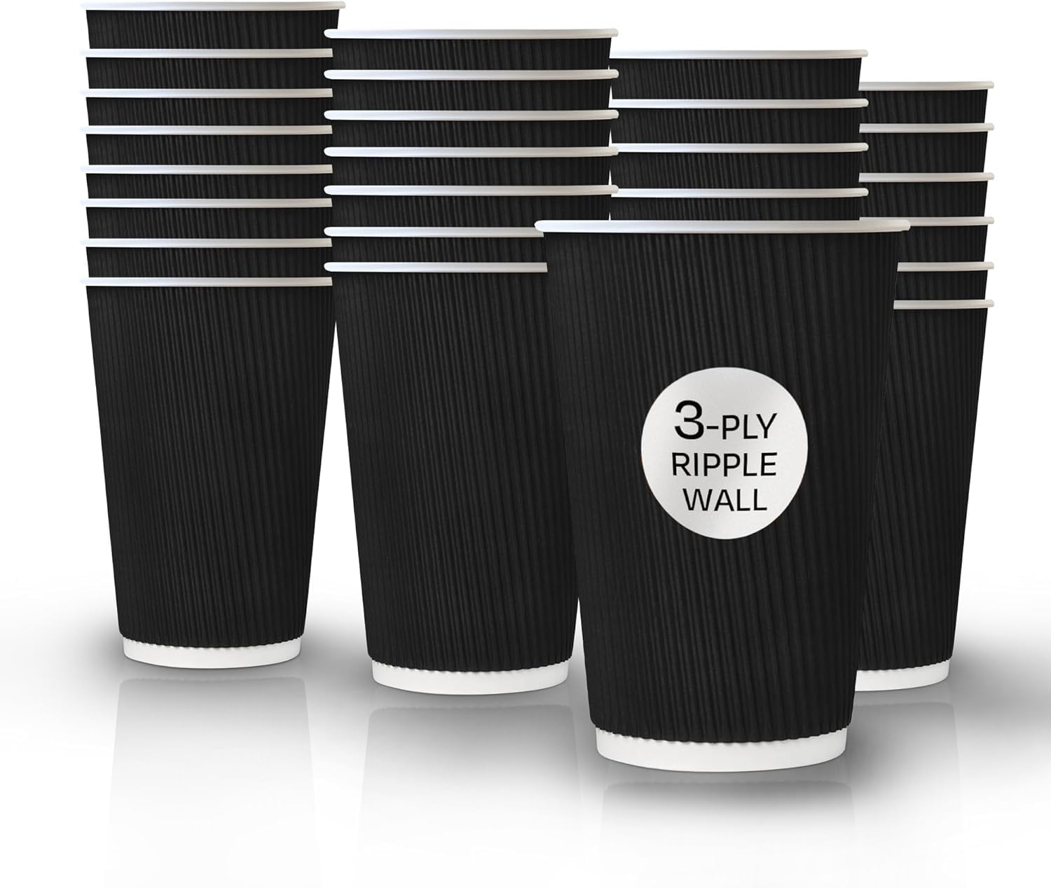We Can Source It Ltd - 16oz Kraft Ripple Paper Cups – Black Insulated Tea & Coffee Cups - Round 3 Ply Ripple Wall Hot Drink Cup - Disposable Takeaway Drinkware for Cafe, Catering, Event - Pack of 25