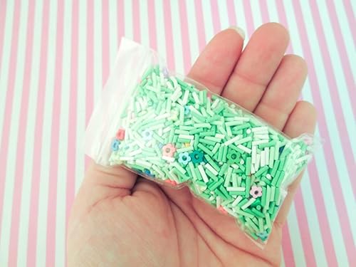 Miniatura 3 de Polymer Clay Fake Sprinkles CHK Decoden Funfetti Jimmies Mix Resin Easter Grass Mix Green Tones with Flowers Container