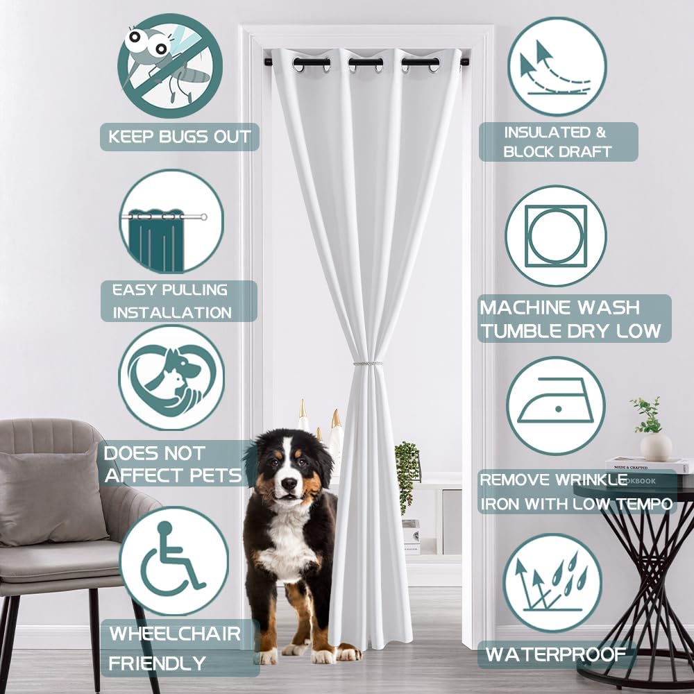XTMYI Closet Curtain for Bedroom Closet Privacy,Faux Folding Accordion Doors,Blackout Soundproof Divider Curtains for Doorway Shower Bathroom Laundry Room,80 Inch Length,White