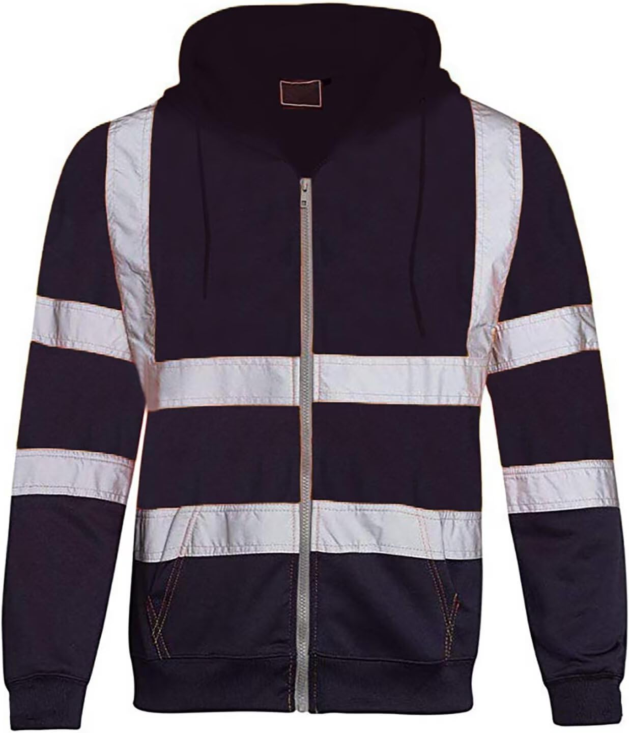 Mens Hi Vis Work Safety hoodies High Visibility Reflective Hoodie Jacket Zipper Hoodie Sweatshirts with Pockets - Image 4